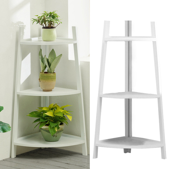 (White-3 Tier) Wood Corner Shelf Standing Shelving Plants Stand Storage Rack Home Decor