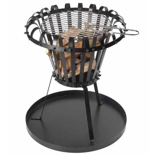 Perel Fire Basket with Ash Pan Round Black
