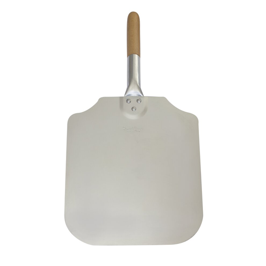 (12" Short Handle) Professional Aluminium Pizza Paddle Peel Spade with Wooden Handle Traditional Style Oven Pizza