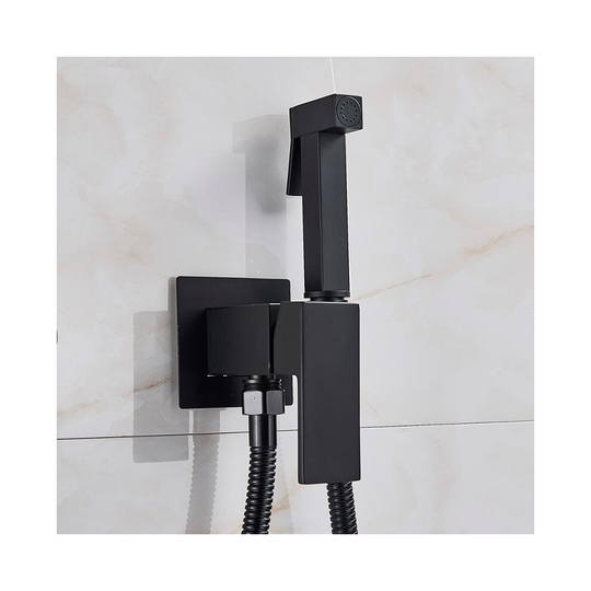 (Matte Black) Bidet Faucet Tap, Washer Mixer Cold Hot-Crane- Square Shower Sprayer Head