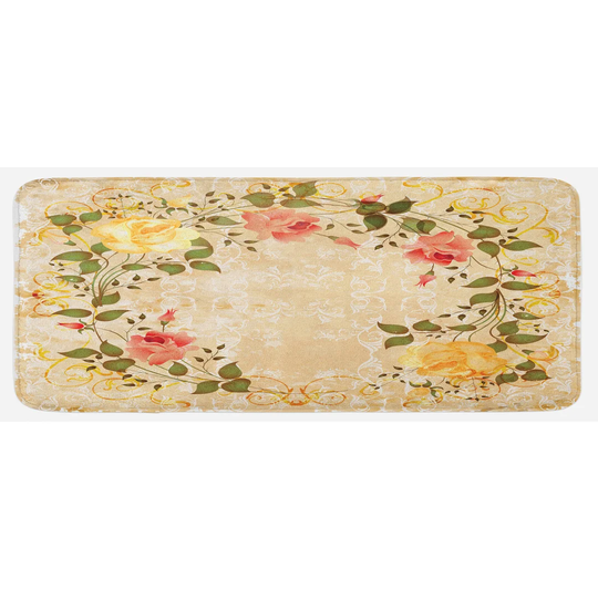 Makena Vintage Leaves Roses Floral Kitchen Mat