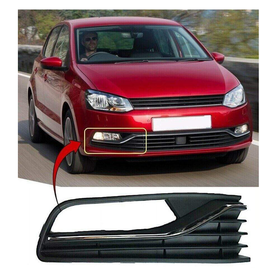 VW Polo 2014- Front Bumper Fog Grille With Chrome Moulding Driver Side