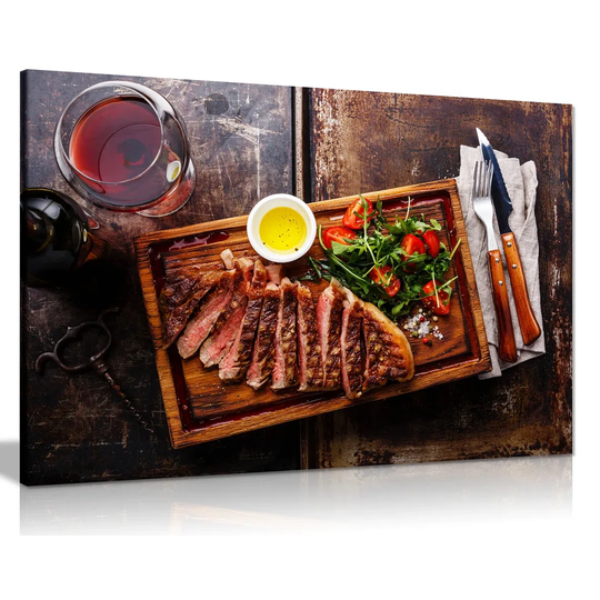 Grilled Beef Barbecue Steak And Salad - Wrapped Canvas Photograph