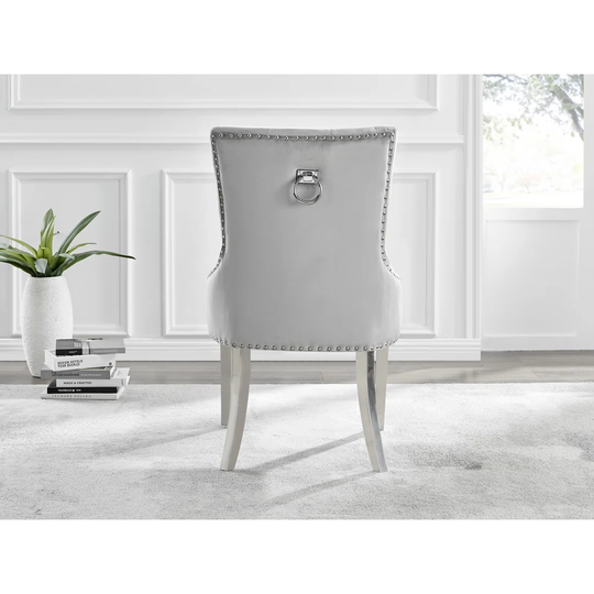 Leonardo Black Leg Glass Dining Table & 6 Grey Belgravia Chairs