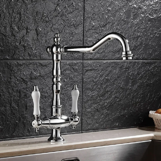 Double Porcelain Lever Handles Single Hole Brass Kitchen Faucet In Polished Chrome