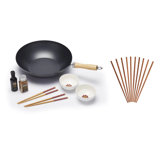 KitchenCraft World of Flavours Wok, Dipping Bowls, and Chopsticks Set