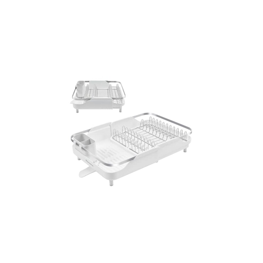 Erreke Dish Drainer Rack, Extendable Dish Rack, Spout Drains into Sink, Protective Tips, White Color.