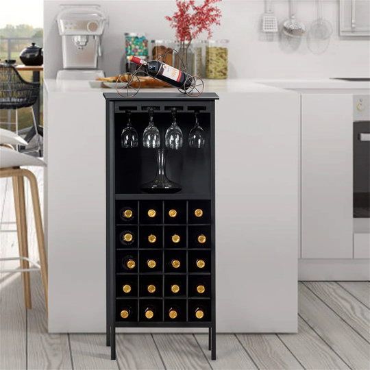 20-Bottle Wine Cabinet, Wooden Bar Cabinet With Glass Holders & Open Shelf, Freestanding Drinks Wine Storage Display Organiser For Home, Kitchen, Cell