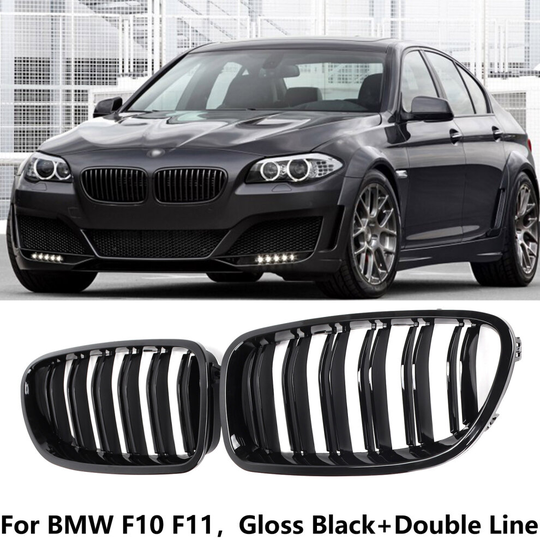 Grille Grill Gloss Black Twin Bar Slat M5 Look For BMW F10 F11 5 Series Kidney