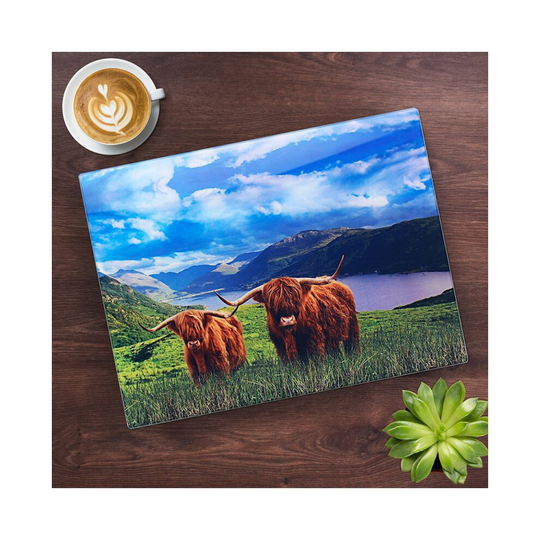 Highland Cow Glass Cutting Chopping Board Serving Worktop Protector Kitchen
