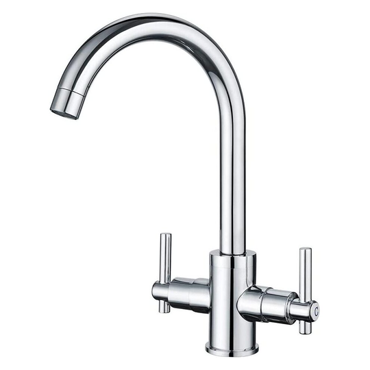 Kitchen Sink Mixer Taps Traditional Dual Lever Monobloc Swivel Spout Chrome Brass