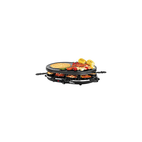Giles & Posner EK4512G Electric Non-Stick Raclette Grill and Crepe Maker, Serve Up to 8 People, 43 x 30 cm Grill Plate, 1200 W, 8 Grill Pans & Wooden
