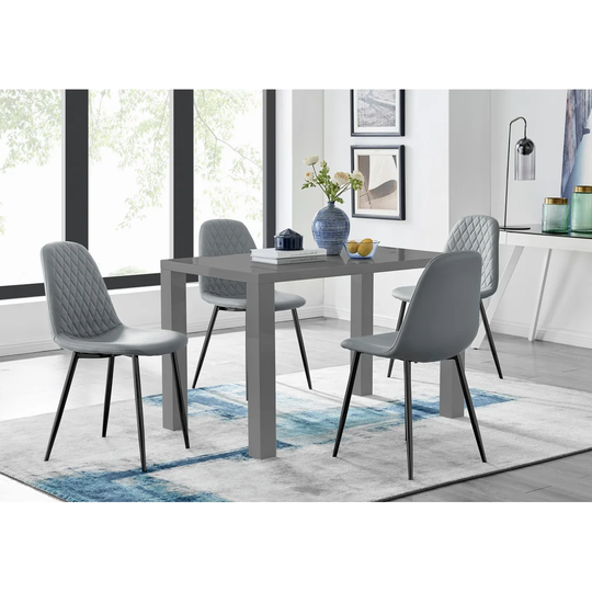 Pivero 4 Black Dining Table And 4 Grey Corona Black Leg Chairs