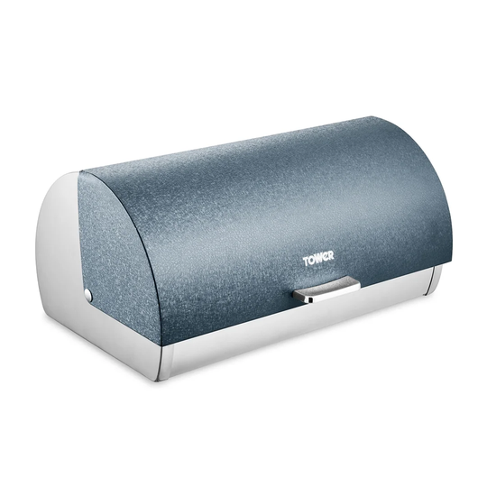 Tower T826120BLU Ice Diamond Roll Top Bread Bin, Stainless Steel, Blue