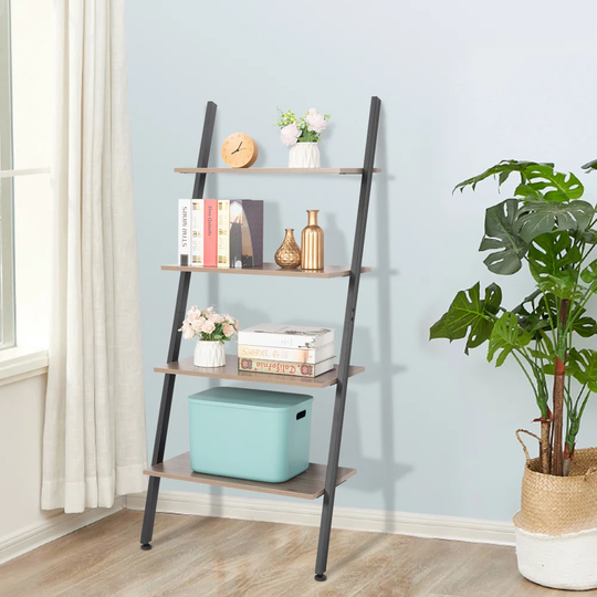 4 Tiers Bookshelf Storage Rack Shelves Gray