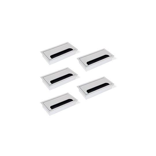 Emuca 5070462 Set of 5 Square built-in metal grommets for table/desk/worktop 160x80mm in matt anodized aluminium, 160x80 mm