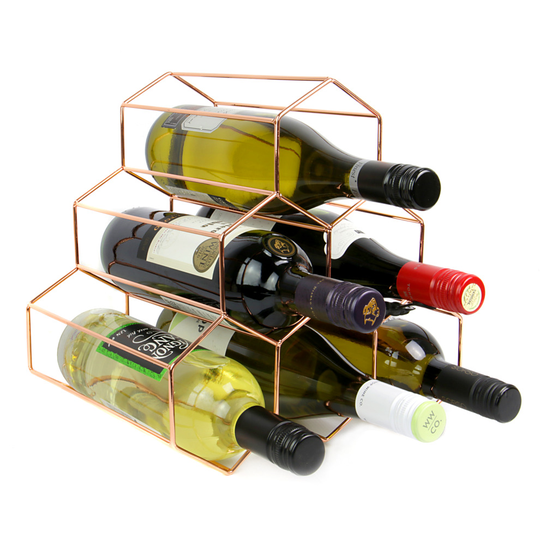 Rose Gold Wine Rack Free Standing 6 Bottle Hexagon Shelf Design Stand M&W
