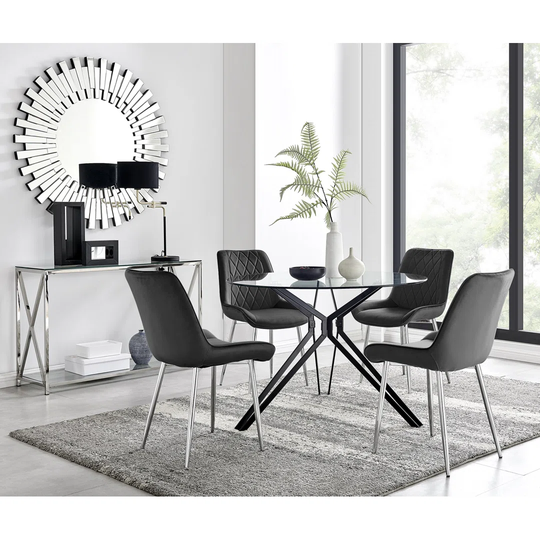 Cascina Dining Table And 4 Black Pesaro Silver Leg Chairs