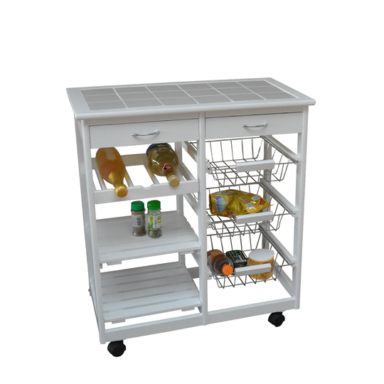 Django 67 Cm Kitchen Trolley with Tile Top and Locking Wheels