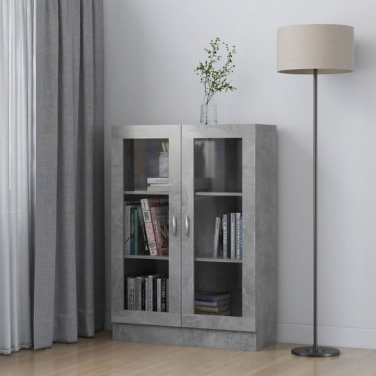 vidaXL Vitrine Cabinet Concrete Grey Chipboard Storage Rack Bookcase Sideboard