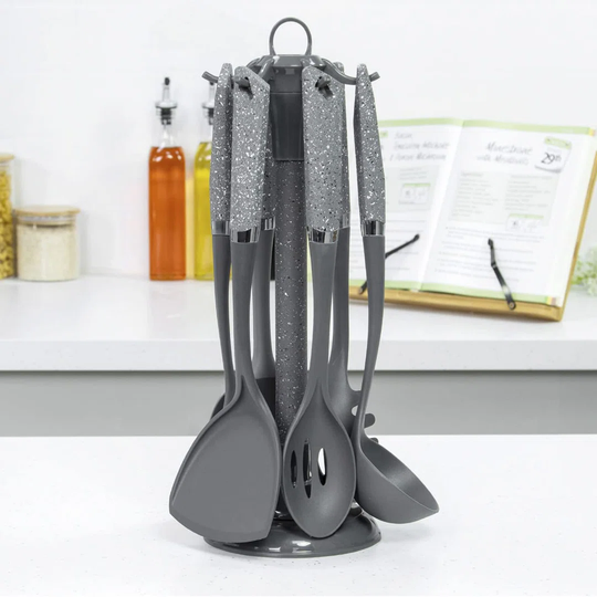 6-Piece Kitchen Utensils Set / Non-Scratch & Heat Resistant / BPA Free Plastic / Modern & Vibrant Stylish Black Marble Colour / Space Saving Kitchen S