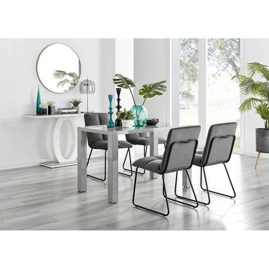 Pivero Grey High Gloss Dining Table & 4 Dark Grey Menen Chairs