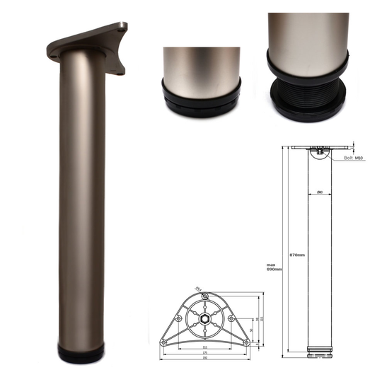 (1) 870mm Adjustable Satin Breakfast Bar Worktop Support Table Leg ø80mm