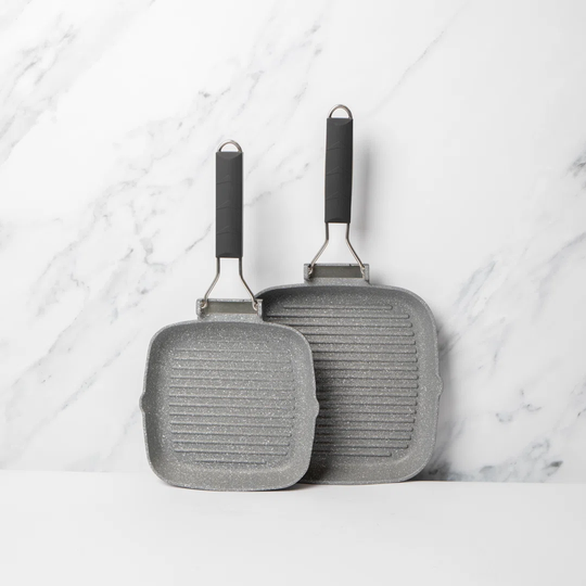 2 Piece Folding Handle Non-Stick Grill Pan Set