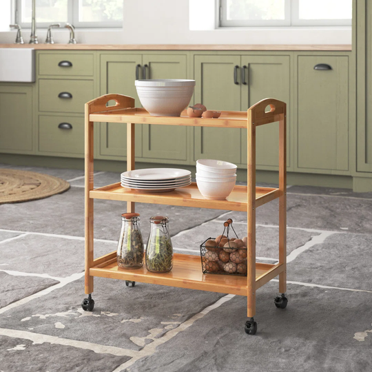 Lilith 60.5 Cm Solid Wood Kitchen Trolley with Locking Wheels