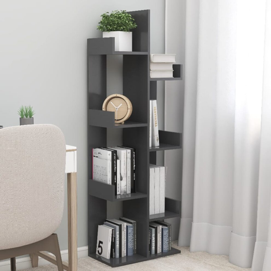 vidaXL Book Cabinet Grey Chipboard Book Home Organiser Storage Rack Bookshelf