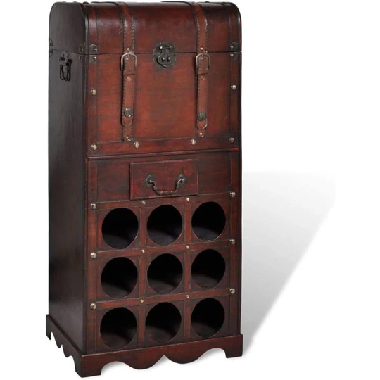 Wooden Wine Rack For 9 Bottles With Storage Drink Bar Cabinet Holder
