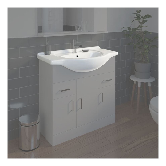 Bathroom WC Basin 850mm Compact Sink Single Tap Hole White BASIN ONLY