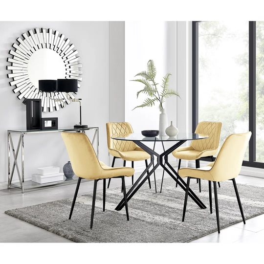 Cascina Dining Table And 4 Mustard Pesaro Black Leg Chairs