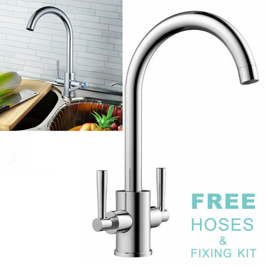 Modern Kitchen Sink Mixer Taps Swivel Spout Dual Lever Tap Mono Chrome Faucet