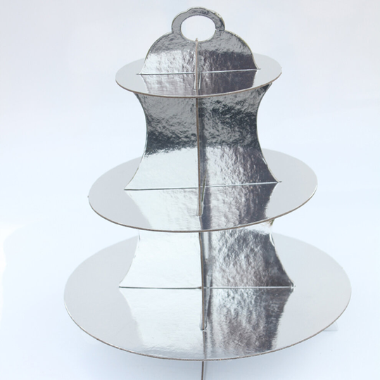 (Silver) Tier Cupcake Stand Dots Food Round Display Party