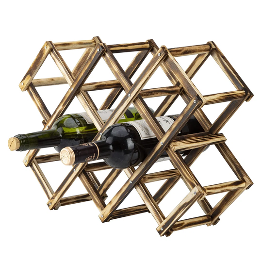 Wine Rack Wood Diamond Shaped Wine Shelves Foldable Wine Bottle Holder Wine Rack Organizer For Wine Bottle, Beer Bottle, 10 Storage Bottles