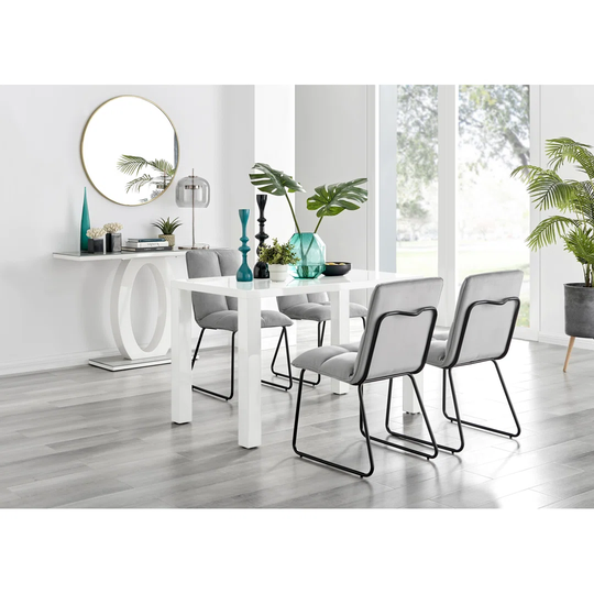 Pivero White High Gloss Dining Table & 4 Light Grey Menen Chairs