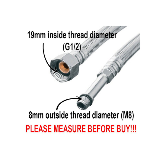 (50cm) 100cm Long M8 x 1/2" Inch BSP Flexible Tap Connector Faucet Tail Hose Water Pipe
