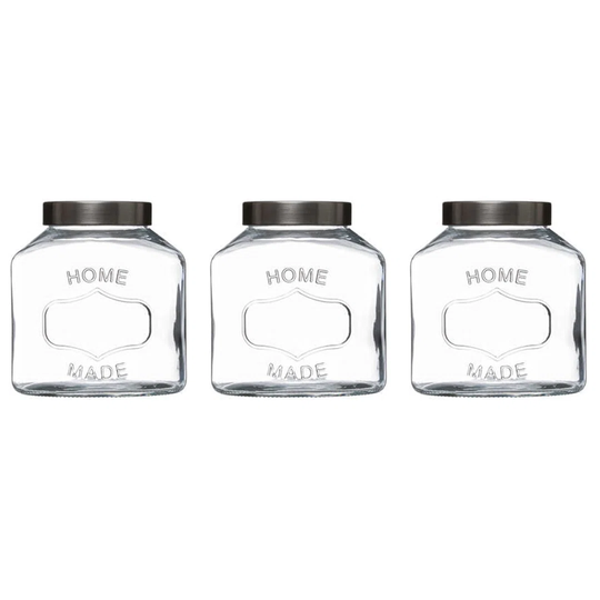 3 Glass 1000ml Kitchen Canisters and Storage Jars Set
