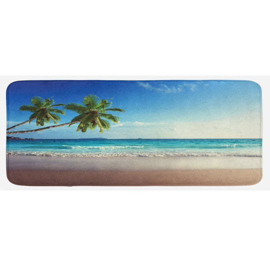 Seashore Kitchen Mat Scenic Island View Trees