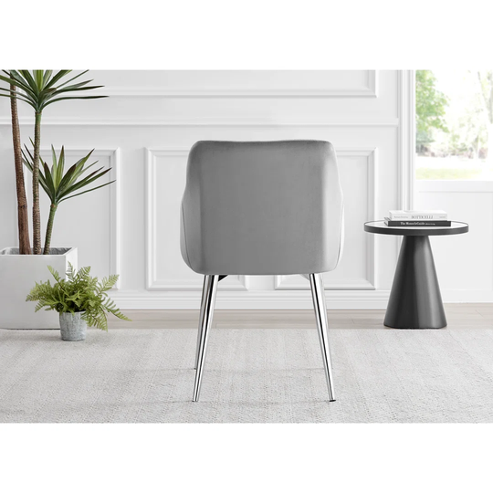 Novara 120Cm Round Glass Dining Table & 4 Grey Calla Silver Leg Velvet Chairs