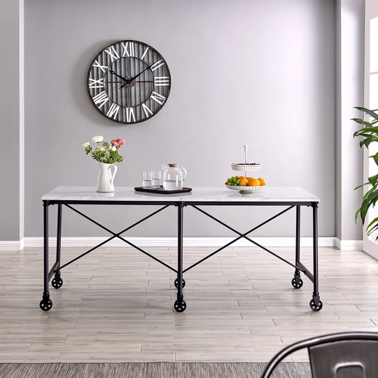 177.8 Cm Iron Prep Table with Marble Top and Six Wheels