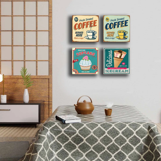 Coffee Ice Cream Cupcake - 4 Piece Wrapped Canvas Painting Set