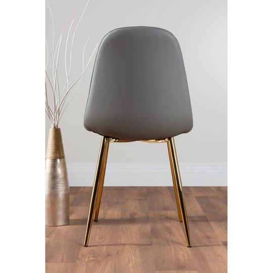 Leonardo Black Leg Glass Dining Table & 6 Grey Corona Gold Leg Chairs