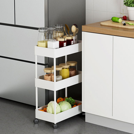(White, 3 Tiers) Kitchen Trolley Basket Rack Veg Fruit Holder Shelf