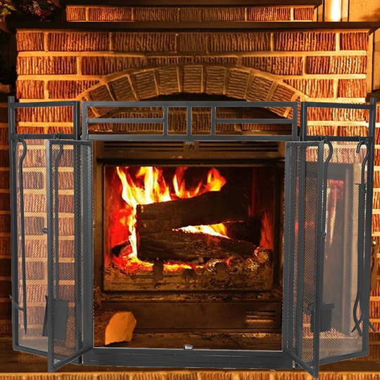 Nyyear 4 Panel Iron Fireplace Screen