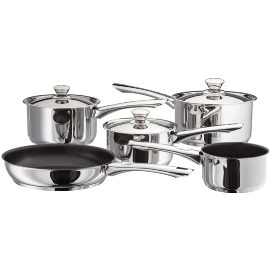 Judge Everyday, Platina Teflon Non-Stick 5 Piece Saucepan Set, 16/18/20Cm Saucepans, 14Cm Milk Pan, 24Cm Frying Pan