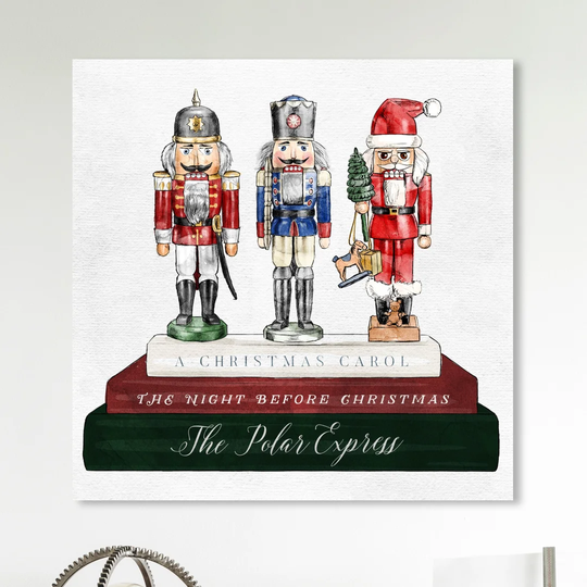 'Holiday Nutcracker Books' Painting on Wrapped Canvas