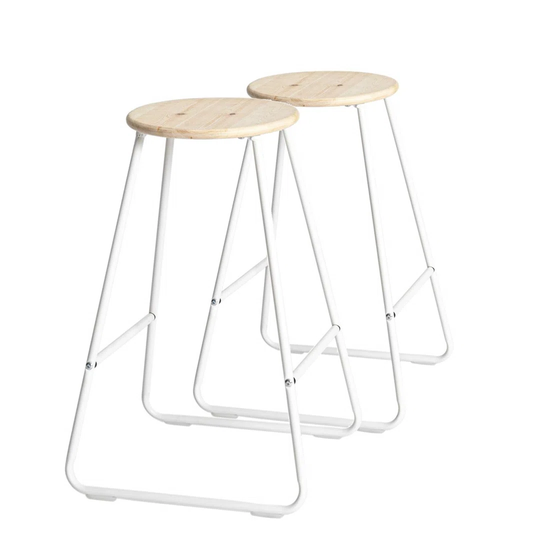 2X 66Cm Pine/White Wooden Bar Stool - Breakfast Kitchen Island Counter Living Room Dining Chair Set With Footrest For Caf And Pub