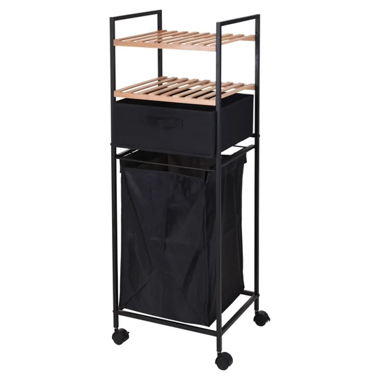 Bathroom Solutions with 2 Shelves Bamboo Laundry Basket